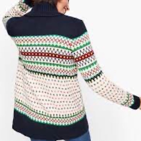 Talbots Fair Isle Cardigan Sweater Women's Medium Shawl Collar Open Front - Picture 7 of 9